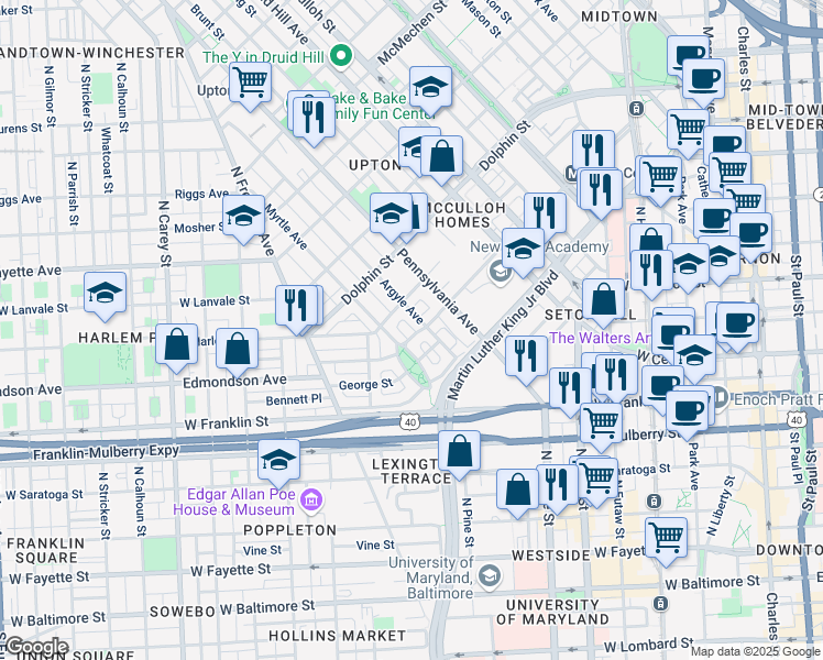 map of restaurants, bars, coffee shops, grocery stores, and more near 632 McCollough Circle in Baltimore