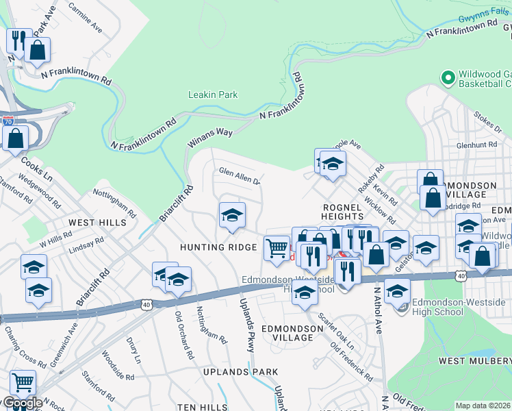 map of restaurants, bars, coffee shops, grocery stores, and more near 714 Glen Allen Drive in Baltimore