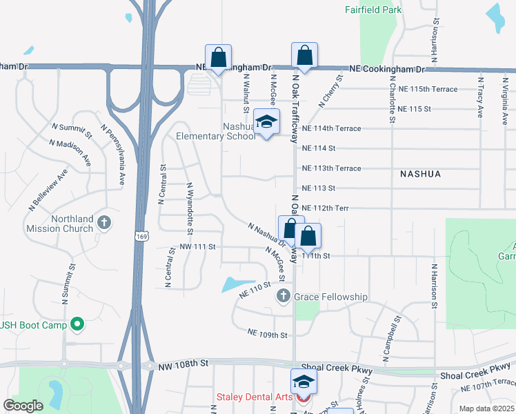 map of restaurants, bars, coffee shops, grocery stores, and more near 11221 North Nashua Drive in Kansas City