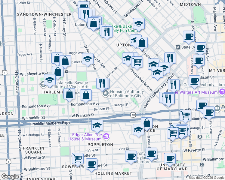 map of restaurants, bars, coffee shops, grocery stores, and more near 101 Independence Avenue Southeast in Washington