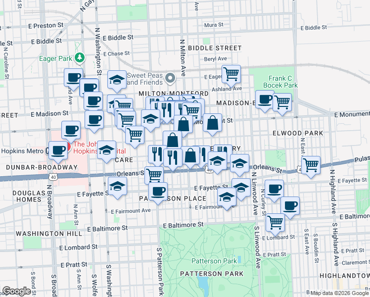 map of restaurants, bars, coffee shops, grocery stores, and more near 101 Independence Avenue Southeast in Washington