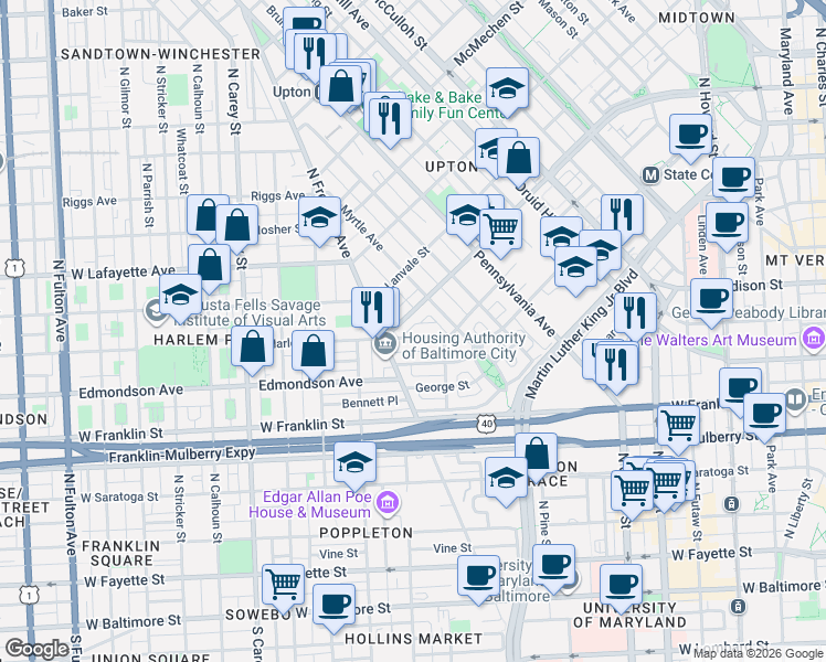 map of restaurants, bars, coffee shops, grocery stores, and more near 101 Independence Avenue Southeast in Washington