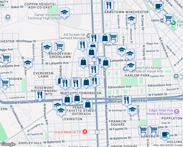 map of restaurants, bars, coffee shops, grocery stores, and more near 101 Independence Avenue Southeast in Washington