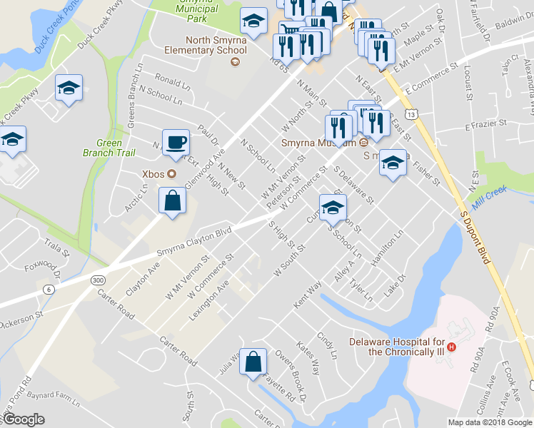 map of restaurants, bars, coffee shops, grocery stores, and more near 404 Smyrna Clayton Boulevard in Smyrna