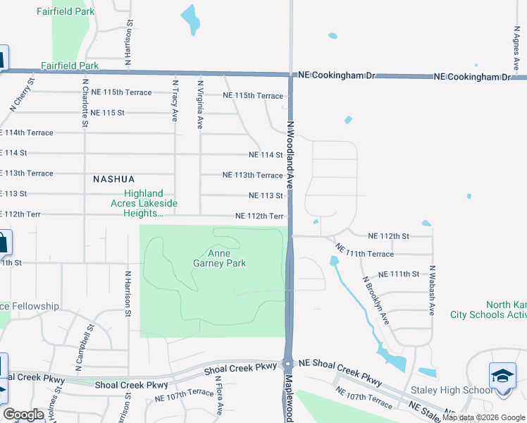 map of restaurants, bars, coffee shops, grocery stores, and more near 1606 Northeast 112th Terrace in Kansas City
