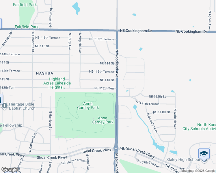map of restaurants, bars, coffee shops, grocery stores, and more near 1606 Northeast 112th Terrace in Kansas City