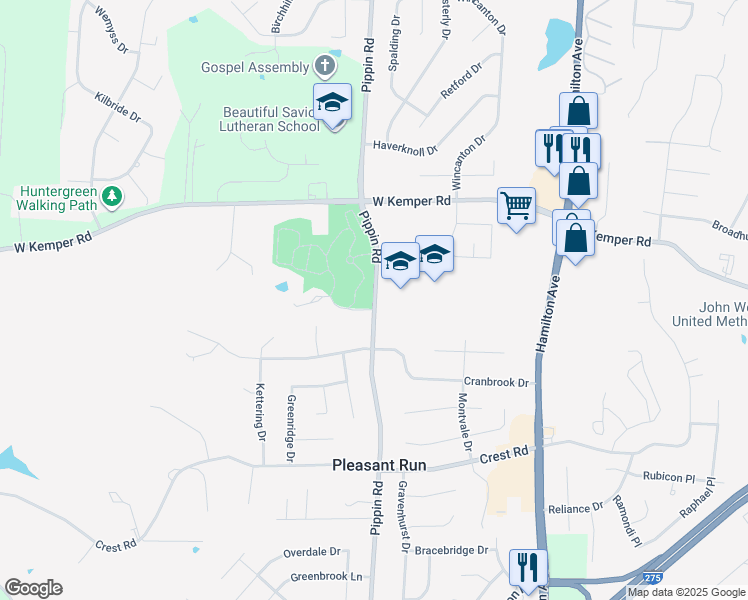 map of restaurants, bars, coffee shops, grocery stores, and more near 11780 Pippin Road in Cincinnati