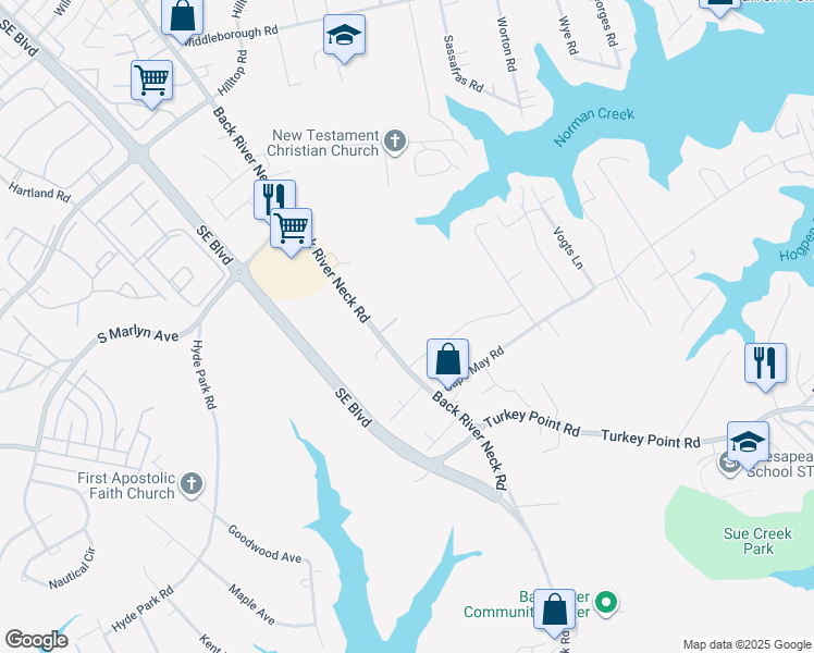 map of restaurants, bars, coffee shops, grocery stores, and more near 15 Norman Creek Court in Baltimore