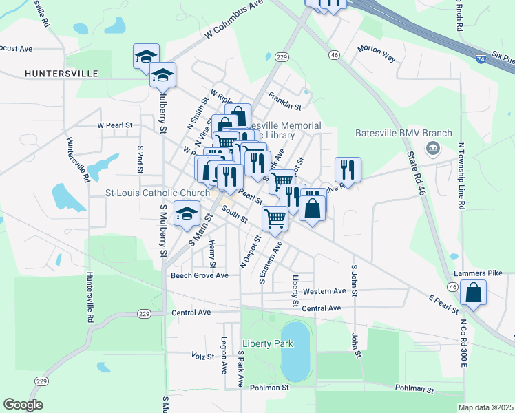 map of restaurants, bars, coffee shops, grocery stores, and more near 4 South Park Avenue in Batesville