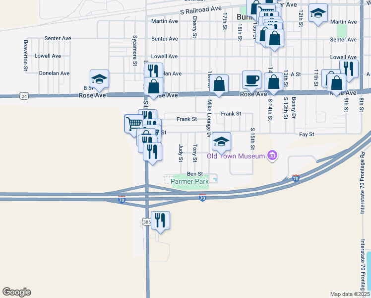 map of restaurants, bars, coffee shops, grocery stores, and more near 390 Judy Street in Burlington