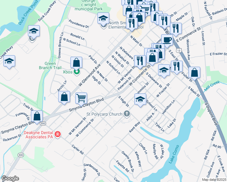 map of restaurants, bars, coffee shops, grocery stores, and more near 404 Smyrna Clayton Boulevard in Smyrna