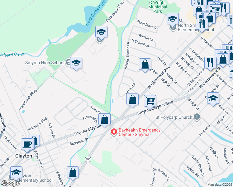 map of restaurants, bars, coffee shops, grocery stores, and more near 401 Horizon Lane in Smyrna