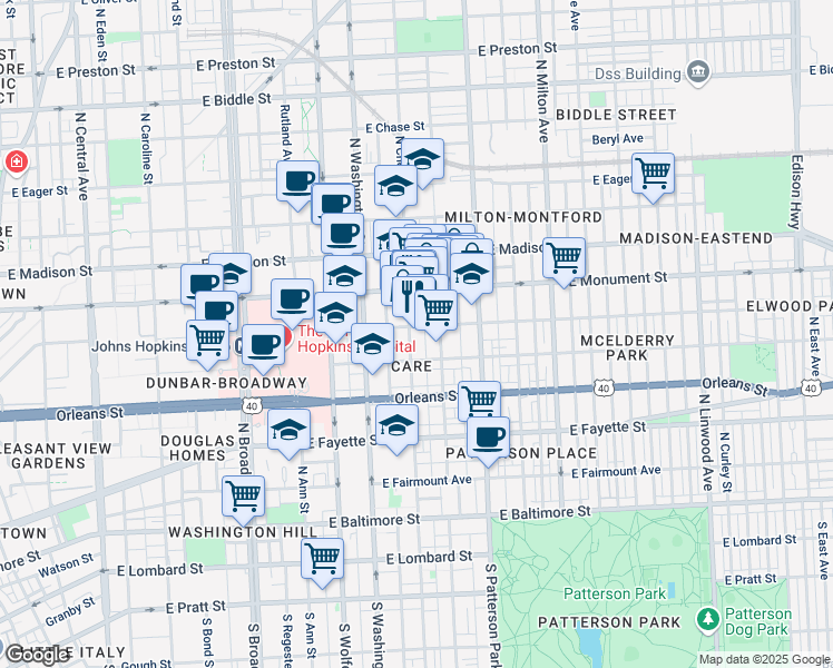 map of restaurants, bars, coffee shops, grocery stores, and more near 101 Independence Avenue Southeast in Washington