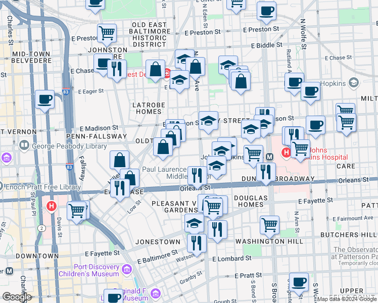 map of restaurants, bars, coffee shops, grocery stores, and more near 101 Independence Avenue Southeast in Washington