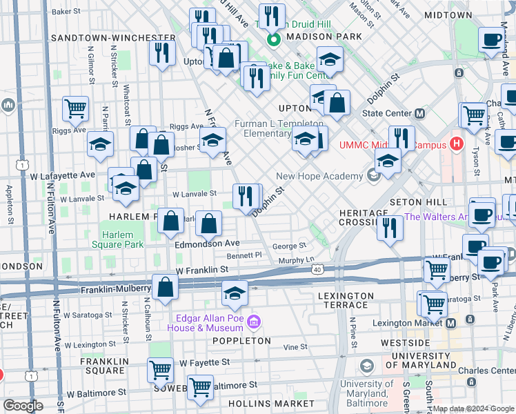 map of restaurants, bars, coffee shops, grocery stores, and more near 101 Independence Avenue Southeast in Washington