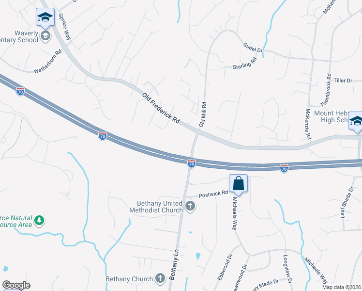 map of restaurants, bars, coffee shops, grocery stores, and more near 2640 Bethany Lane in Ellicott City