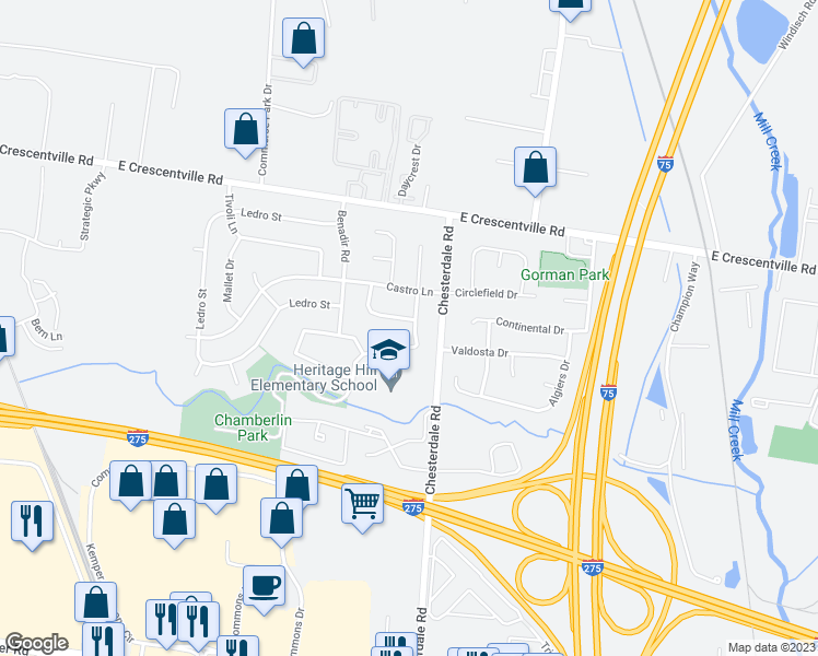 map of restaurants, bars, coffee shops, grocery stores, and more near 12059 Marwood Lane in Cincinnati