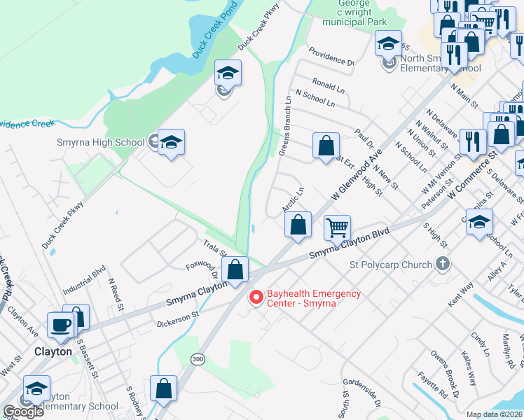 map of restaurants, bars, coffee shops, grocery stores, and more near 401 Horizon Lane in Smyrna