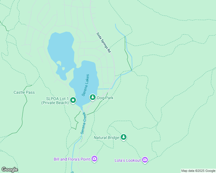 map of restaurants, bars, coffee shops, grocery stores, and more near 1141 Soda Springs Road in Norden