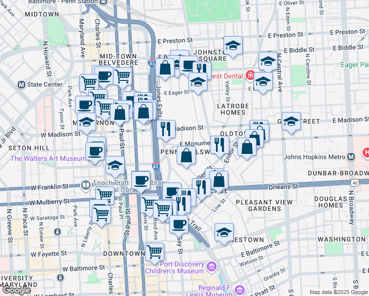 map of restaurants, bars, coffee shops, grocery stores, and more near 101 Independence Avenue Southeast in Washington