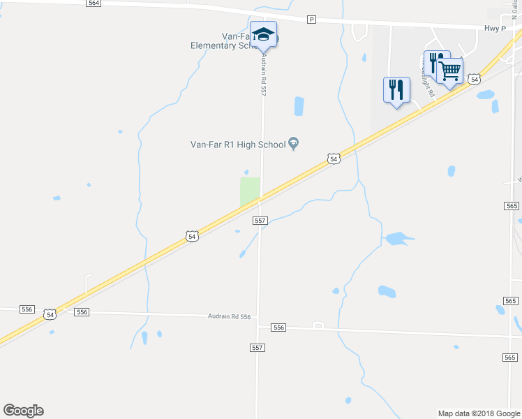 map of restaurants, bars, coffee shops, grocery stores, and more near 2122 County Road 557 in Vandalia
