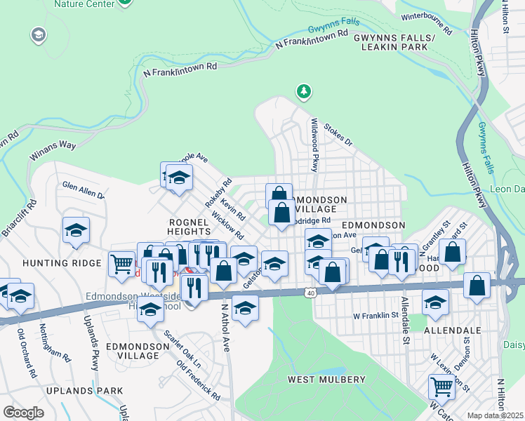 map of restaurants, bars, coffee shops, grocery stores, and more near 4211 Colborne Road in Baltimore
