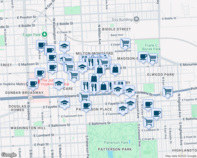 map of restaurants, bars, coffee shops, grocery stores, and more near 101 Independence Avenue Southeast in Washington