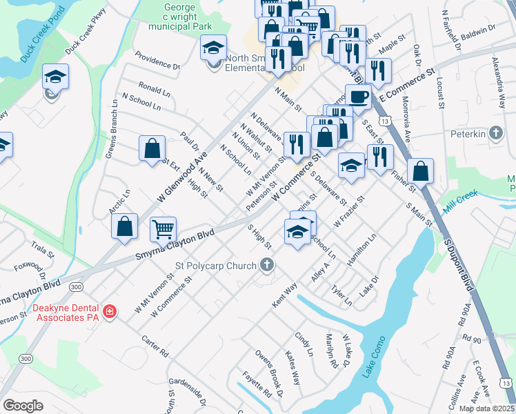 map of restaurants, bars, coffee shops, grocery stores, and more near 324 Mulberry Street in Smyrna