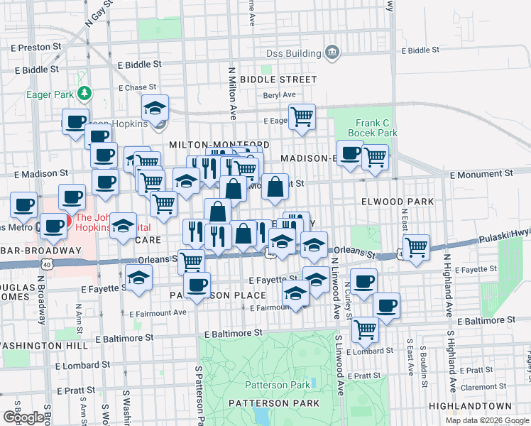 map of restaurants, bars, coffee shops, grocery stores, and more near 101 Independence Avenue Southeast in Washington