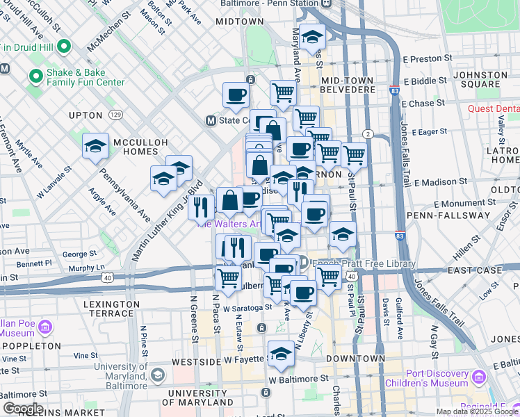 map of restaurants, bars, coffee shops, grocery stores, and more near 101 Independence Avenue Southeast in Washington