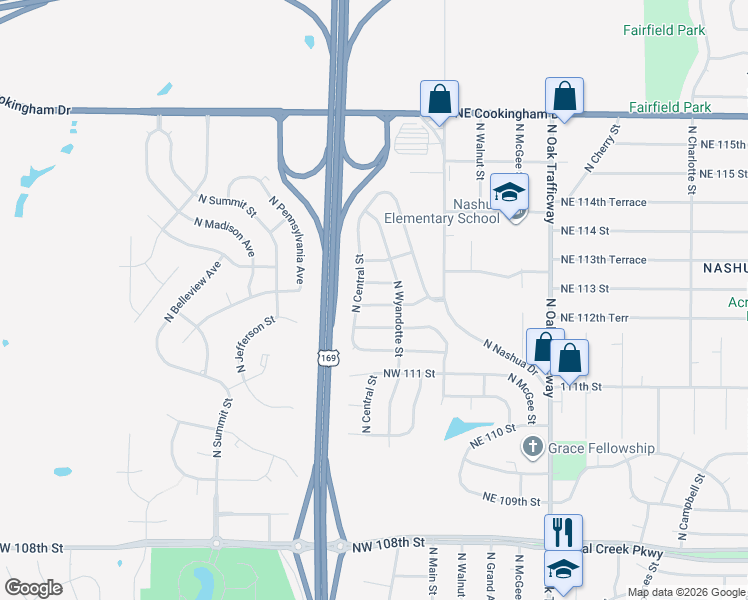 map of restaurants, bars, coffee shops, grocery stores, and more near 206 Northwest 112th Street in Kansas City