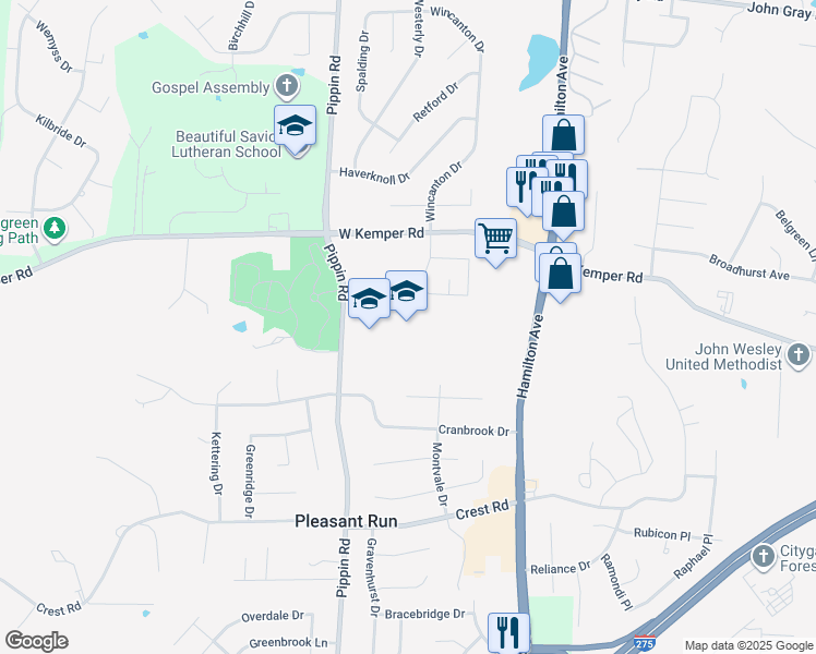 map of restaurants, bars, coffee shops, grocery stores, and more near 11780 Pippin Road in Cincinnati