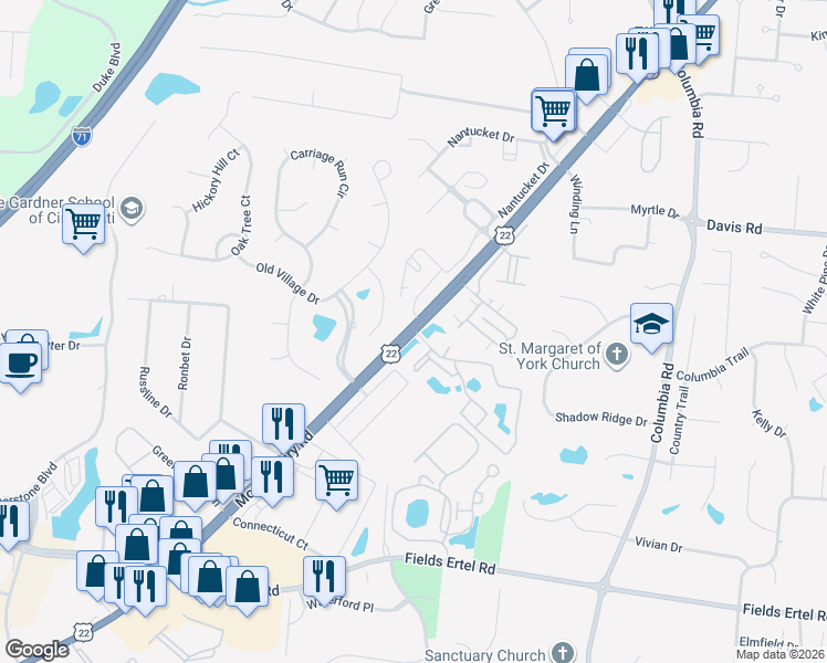 map of restaurants, bars, coffee shops, grocery stores, and more near 3563 Montgomery Road in Loveland