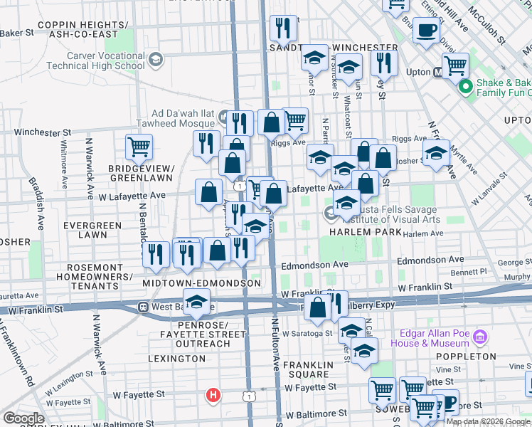 map of restaurants, bars, coffee shops, grocery stores, and more near 101 Independence Avenue Southeast in Washington