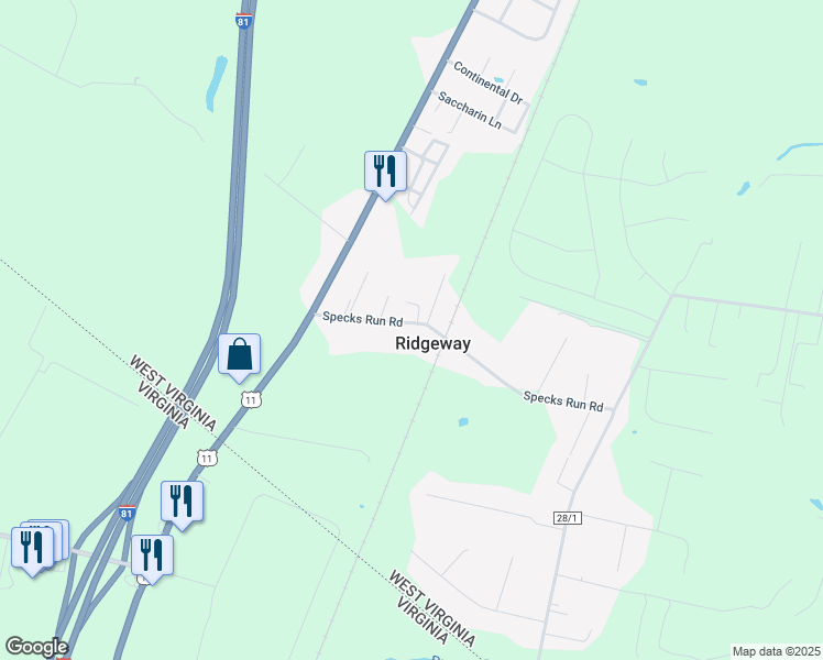 map of restaurants, bars, coffee shops, grocery stores, and more near 212 Specks Run Road in Bunker Hill
