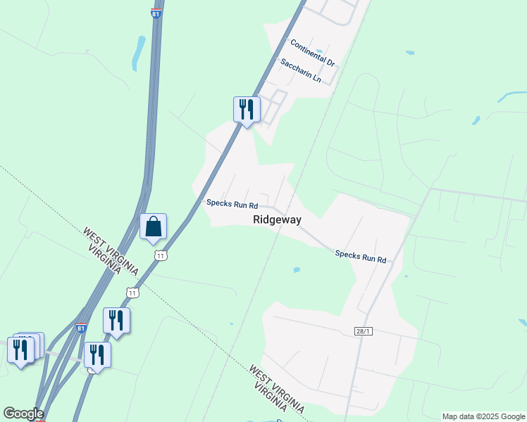 map of restaurants, bars, coffee shops, grocery stores, and more near 212 Specks Run Road in Bunker Hill