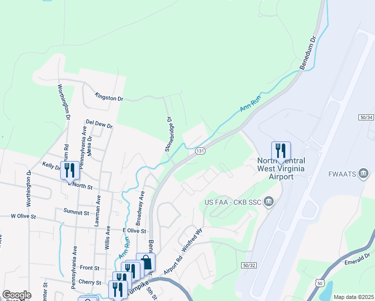 map of restaurants, bars, coffee shops, grocery stores, and more near 105 Meadow Lane in Bridgeport
