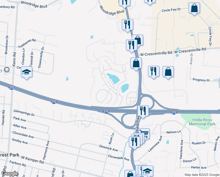 map of restaurants, bars, coffee shops, grocery stores, and more near 12027 Merganser Drive in Springdale