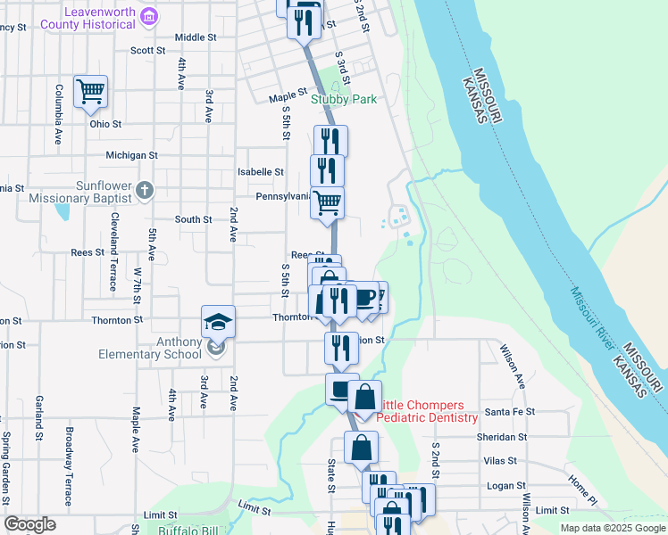 map of restaurants, bars, coffee shops, grocery stores, and more near 1908 South 4th Street in Leavenworth