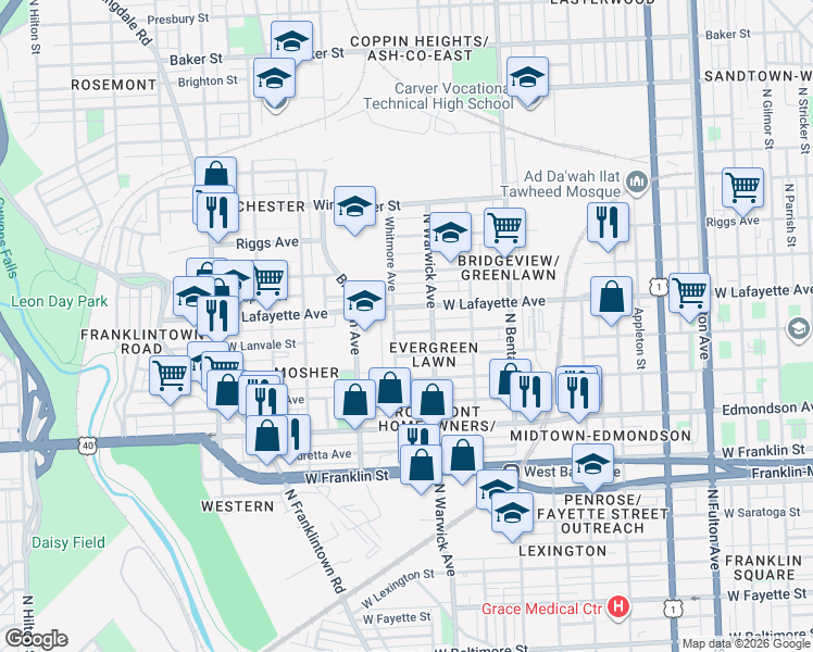 map of restaurants, bars, coffee shops, grocery stores, and more near 101 Independence Avenue Southeast in Washington
