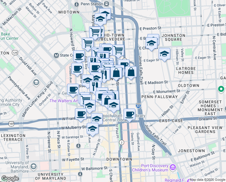 map of restaurants, bars, coffee shops, grocery stores, and more near 101 Independence Avenue Southeast in Washington