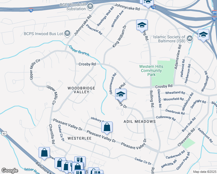 map of restaurants, bars, coffee shops, grocery stores, and more near 1418 Gibsonwood Road in Catonsville