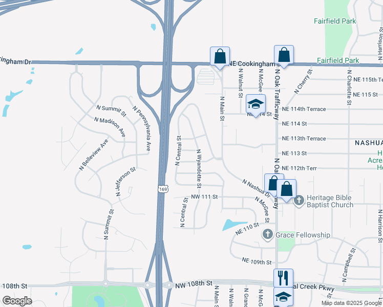 map of restaurants, bars, coffee shops, grocery stores, and more near 206 Northwest 113 Street in Kansas City