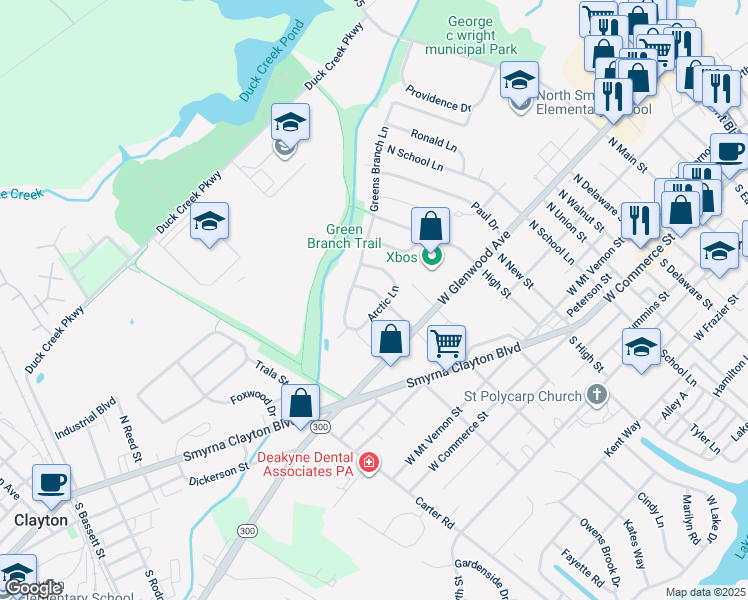 map of restaurants, bars, coffee shops, grocery stores, and more near 107 Summer Drive in Smyrna