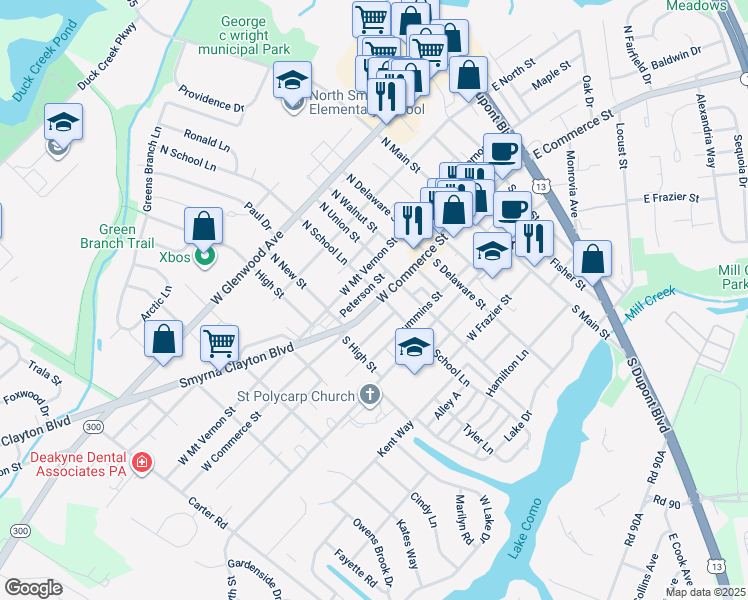 map of restaurants, bars, coffee shops, grocery stores, and more near 304 West Commerce Street in Smyrna
