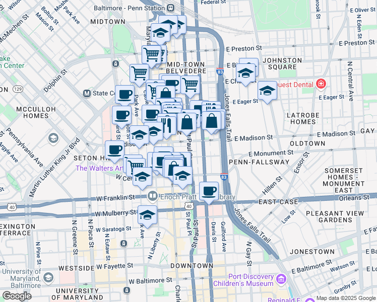map of restaurants, bars, coffee shops, grocery stores, and more near 101 Independence Avenue Southeast in Washington