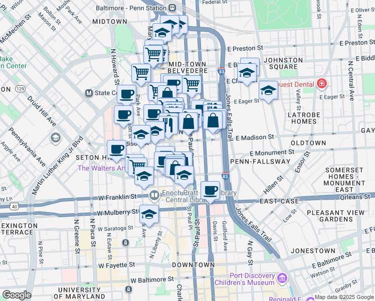 map of restaurants, bars, coffee shops, grocery stores, and more near 101 Independence Avenue Southeast in Washington