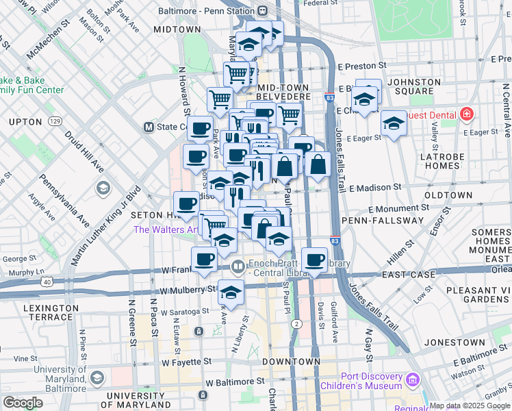 map of restaurants, bars, coffee shops, grocery stores, and more near 101 Independence Avenue Southeast in Washington