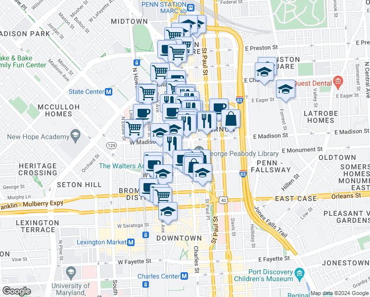 map of restaurants, bars, coffee shops, grocery stores, and more near 101 Independence Avenue Southeast in Washington