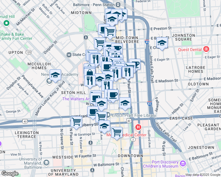 map of restaurants, bars, coffee shops, grocery stores, and more near 101 Independence Avenue Southeast in Washington